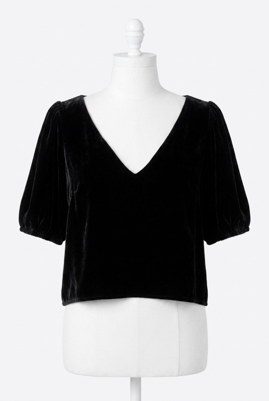 NEW EMERSON FRY v silk velvet top in black